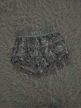 SHEIN Holographic Silver Sequin Fringe Skirt